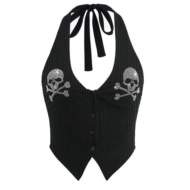 Punk Rhinestone Skull Crop Tank — Summer Gothic Camisole