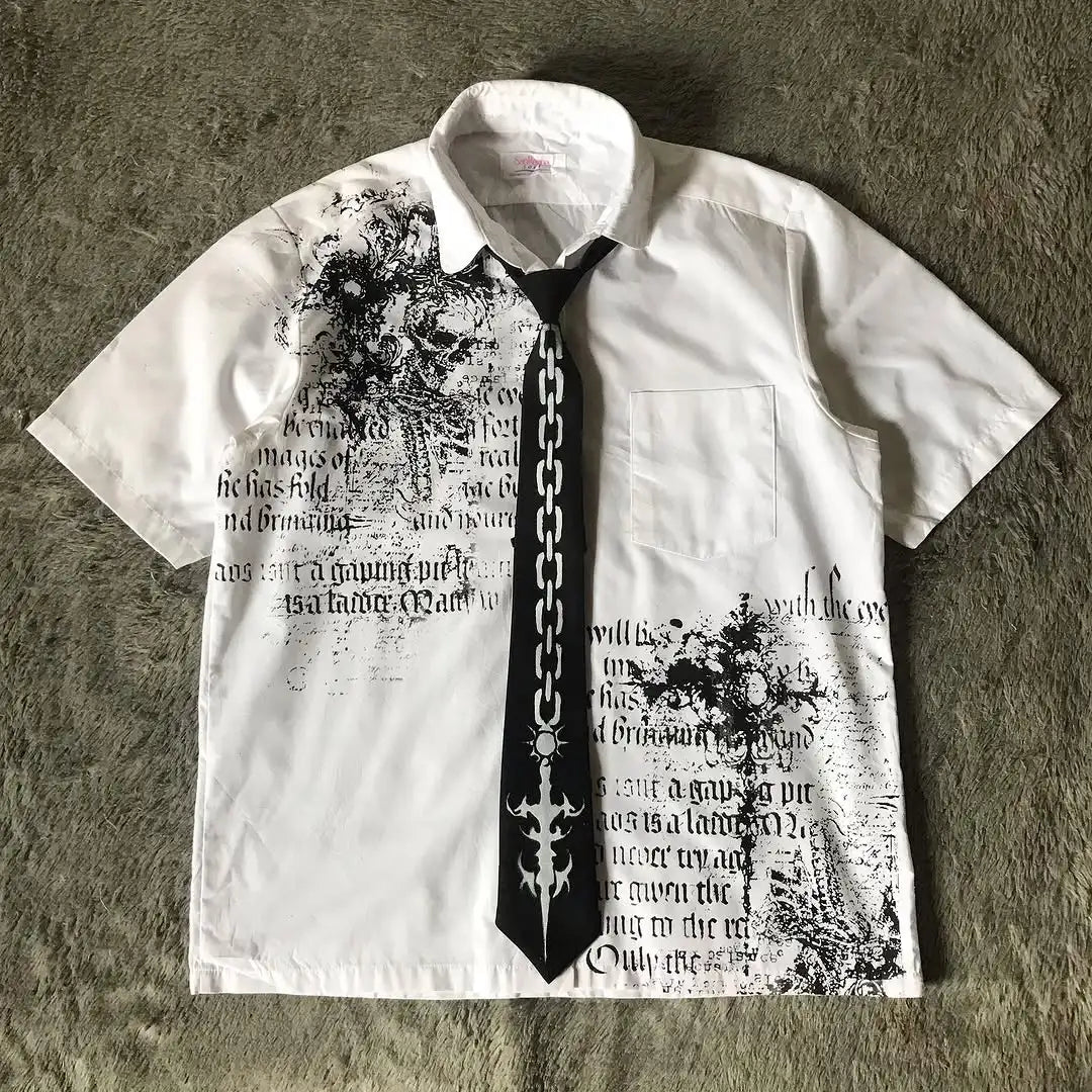 Y2K Skull Letter Print Shirt Tee — Gothic Harajuku Streetwear