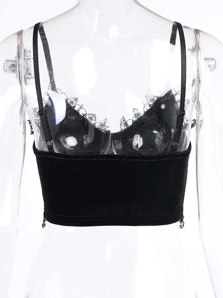 Y2K Velvet Lace Crop Top — Mall Goth Backless Tank