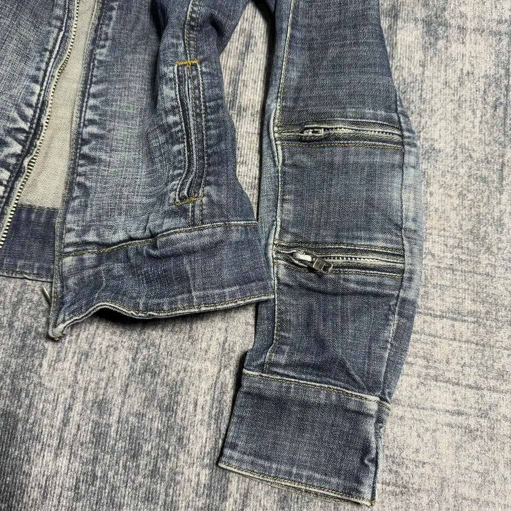 Y2K Retro Slim Denim Jacket — Gothic Punk Multi-Collar Zipper