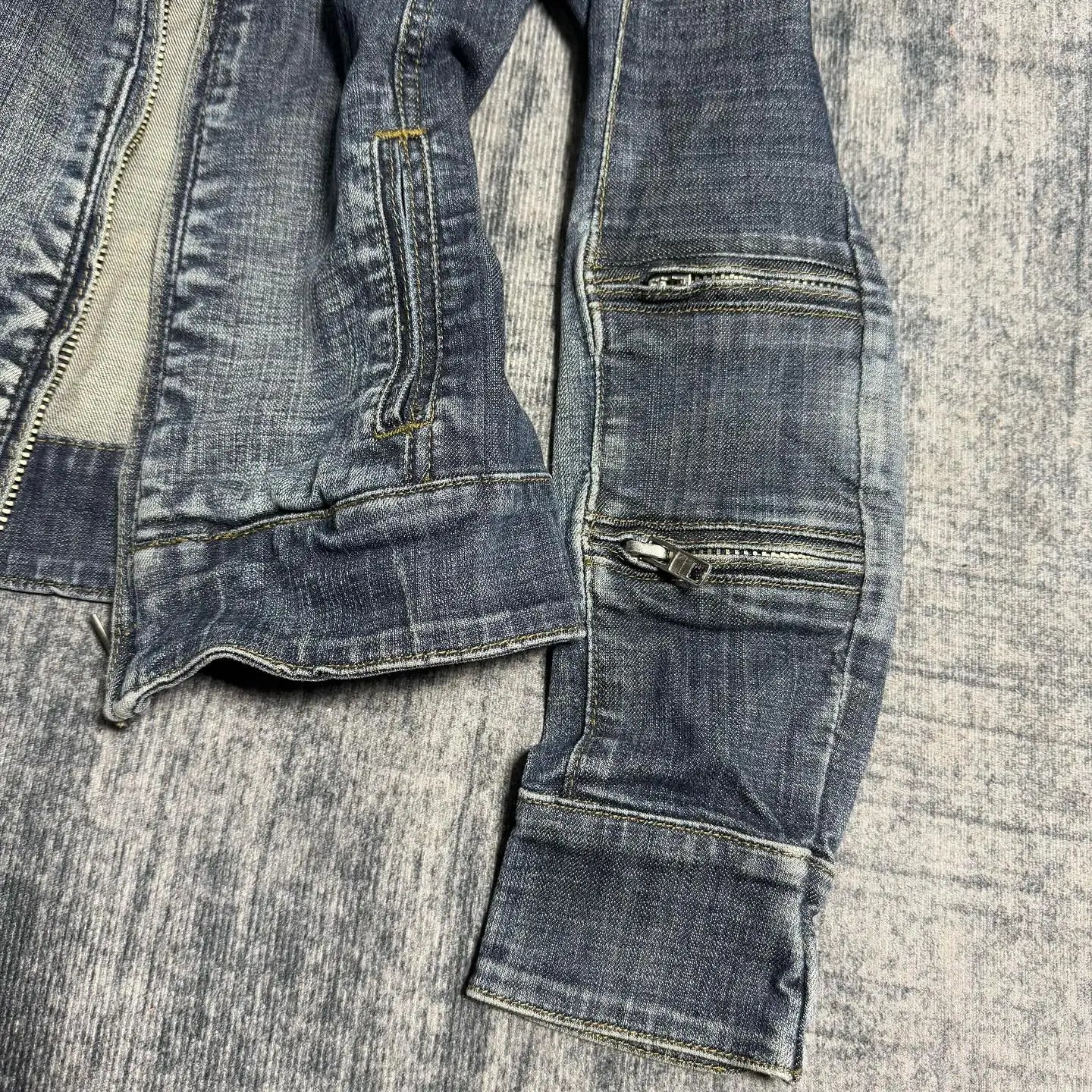 Y2K Retro Slim Denim Jacket — Gothic Punk Multi-Collar Zipper