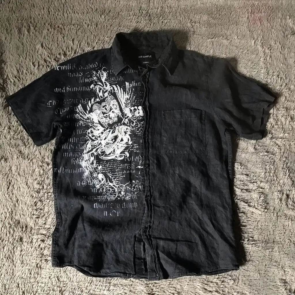 Y2K Skull Letter Print Shirt Tee — Gothic Harajuku Streetwear