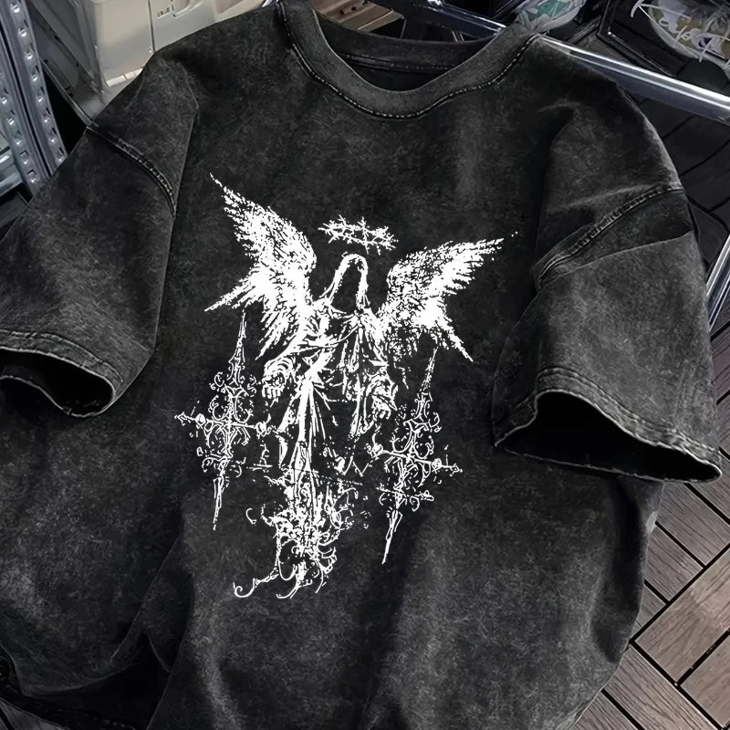 Gothic Dark Washed Oversized Tee — Y2K Unisex Streetwear