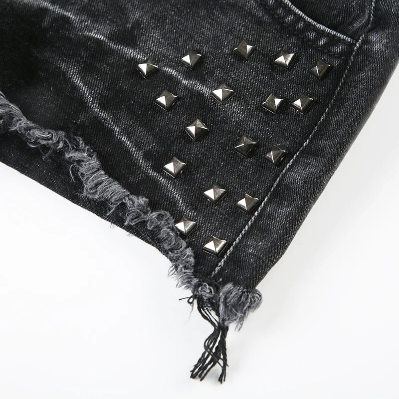 Rivet Lace-Up Denim Shorts — Punk Y2K