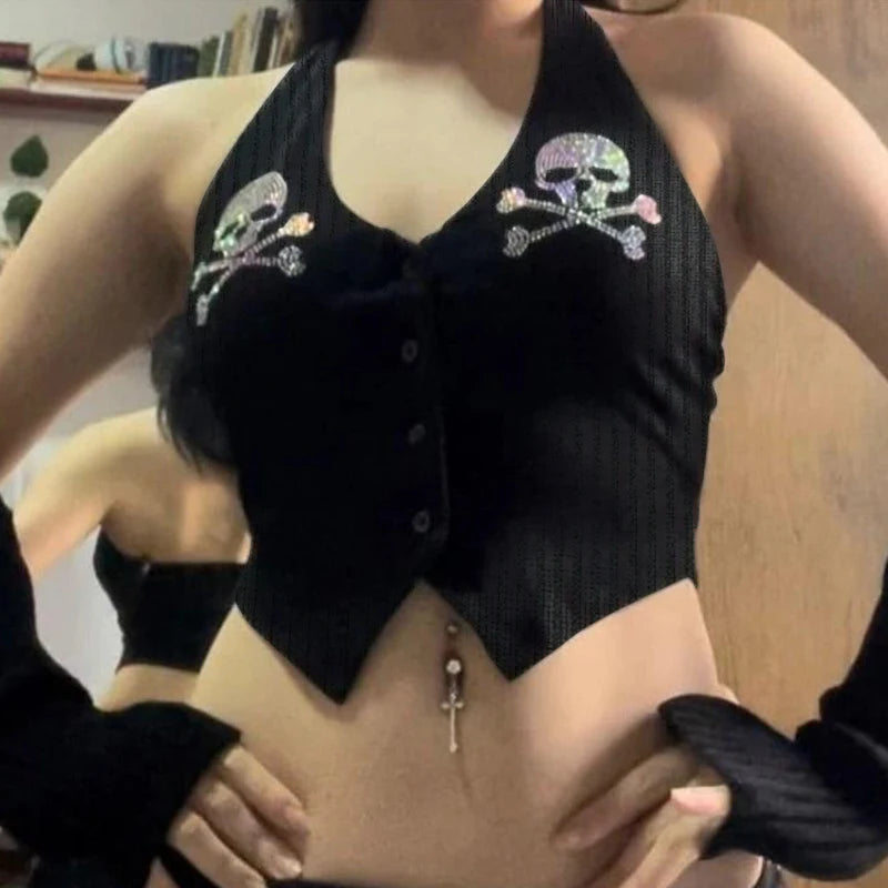 Punk Rhinestone Skull Crop Tank — Summer Gothic Camisole