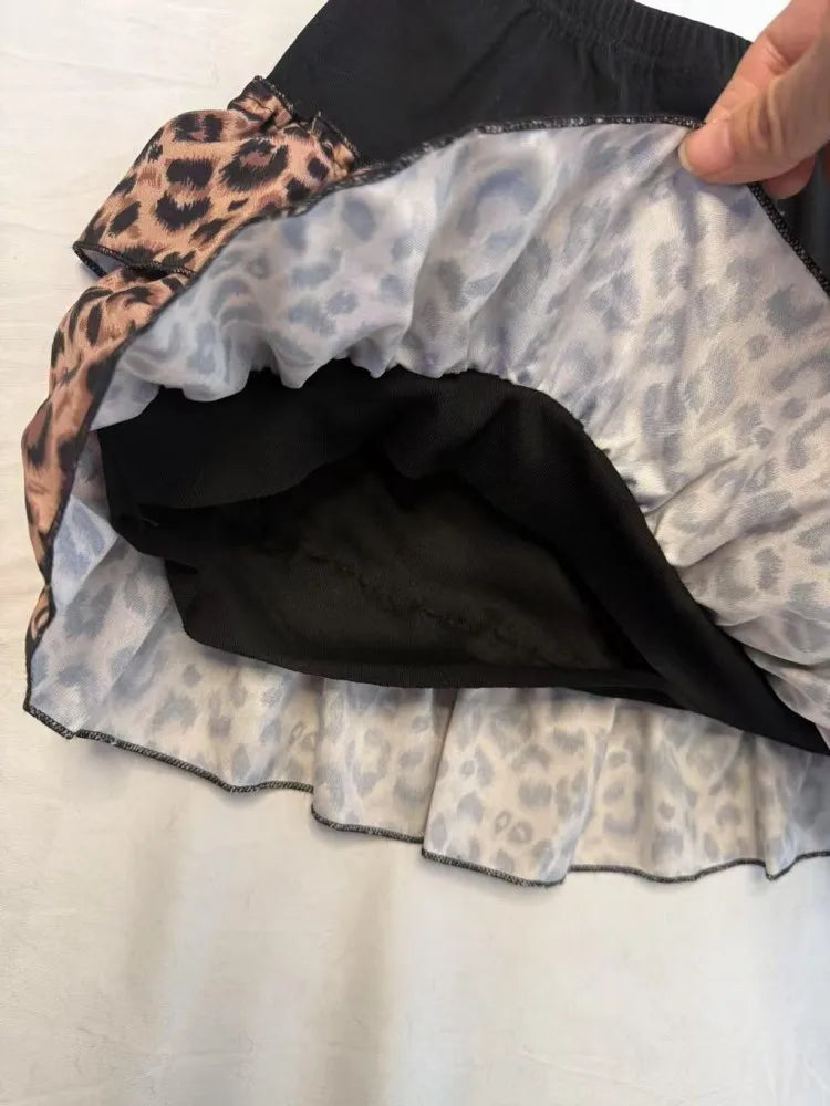 Leopard Print Puffy Mini Skirt — Y2K A-Line