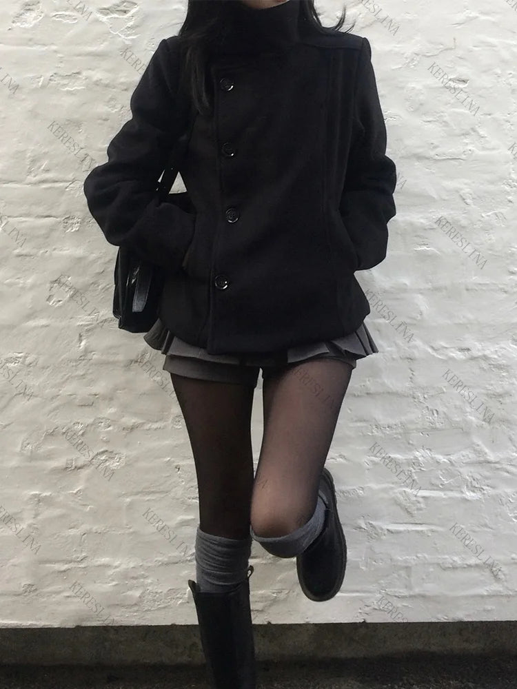 Y2K Solid Turtleneck Street Coat — Harajuku Casual Top