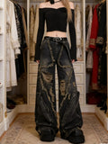 Gothic Cargo Wide Leg Jeans — Y2K Dark Blue