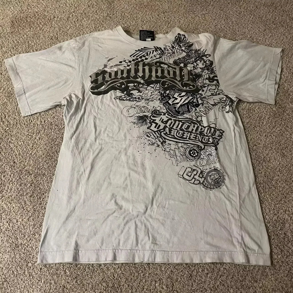 Harvester Skull Wings Cross Tee — Gothic Vintage Streetwear