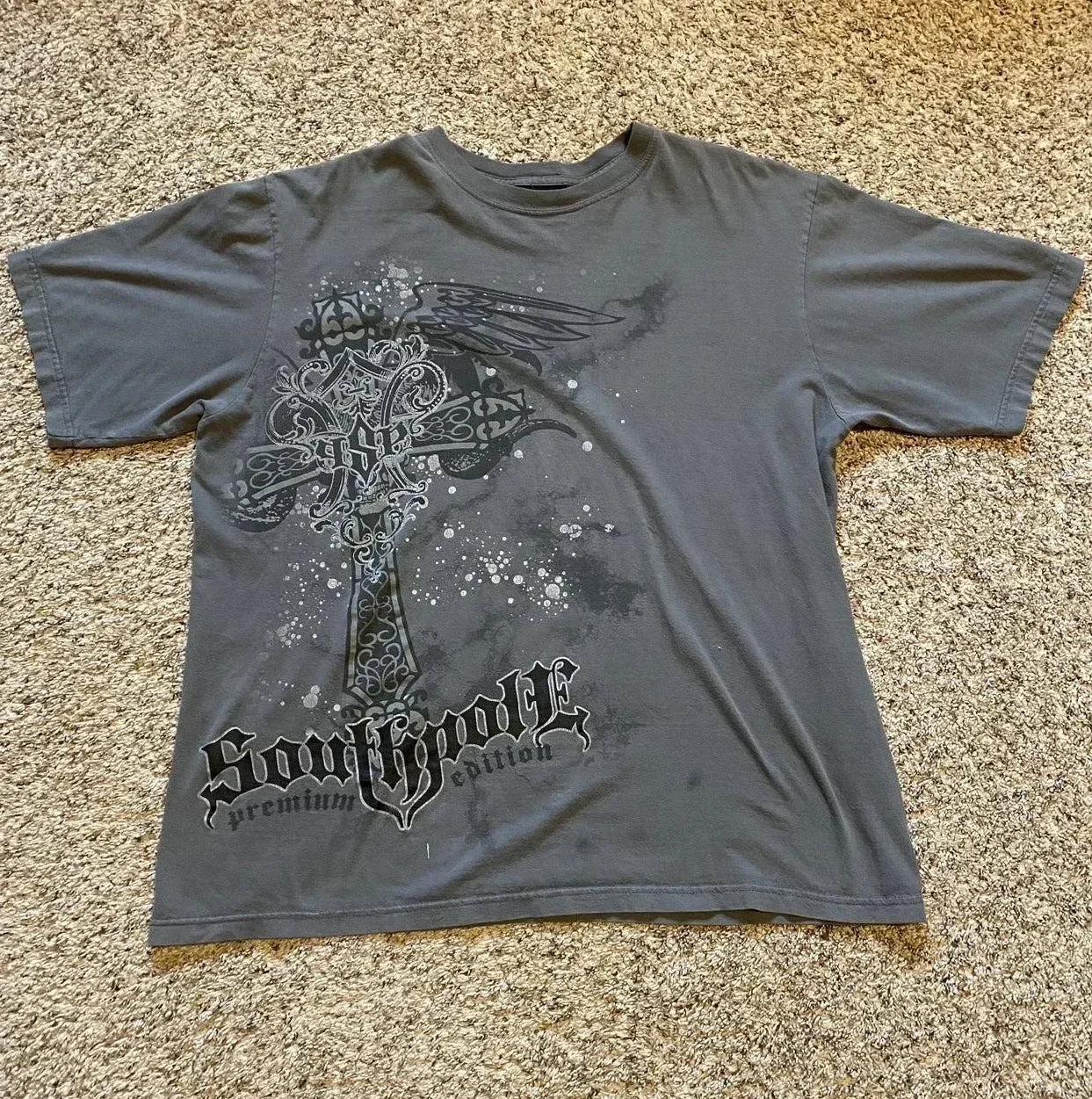 Harvester Skull Wings Cross Tee — Gothic Vintage Streetwear