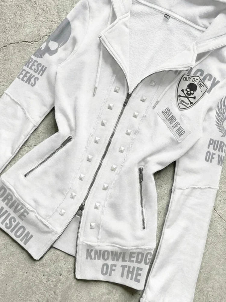 Gothic Skull Print Cropped Jacket — Y2K Streetwear