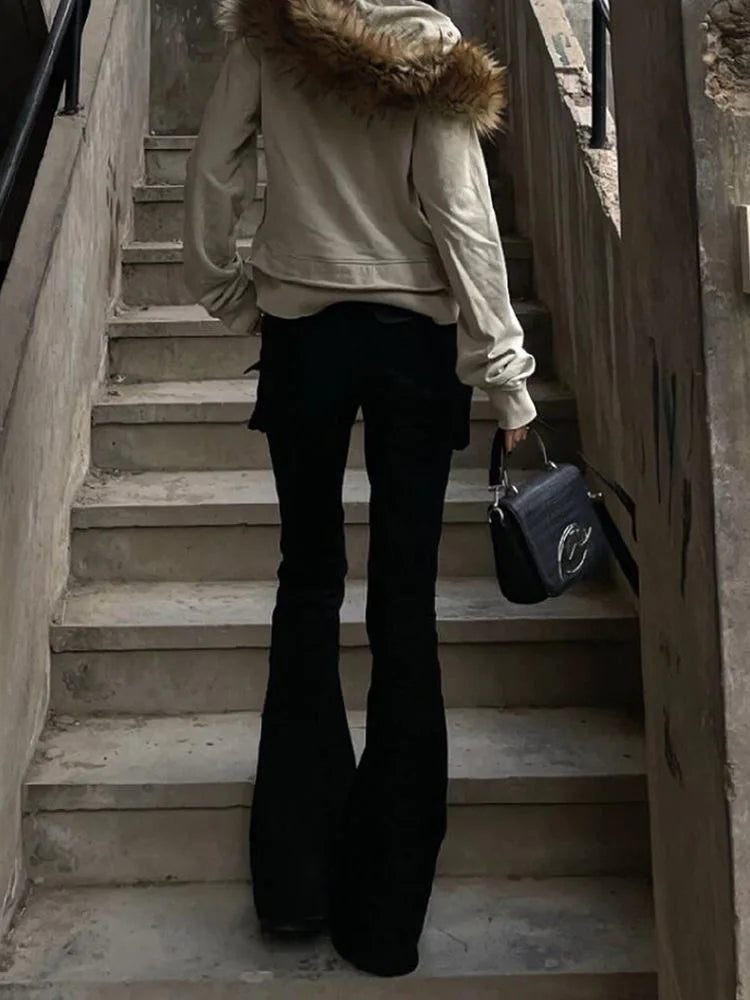 Dark Academia Flare Pants — Goblin Core Goth Low Rise Y2K