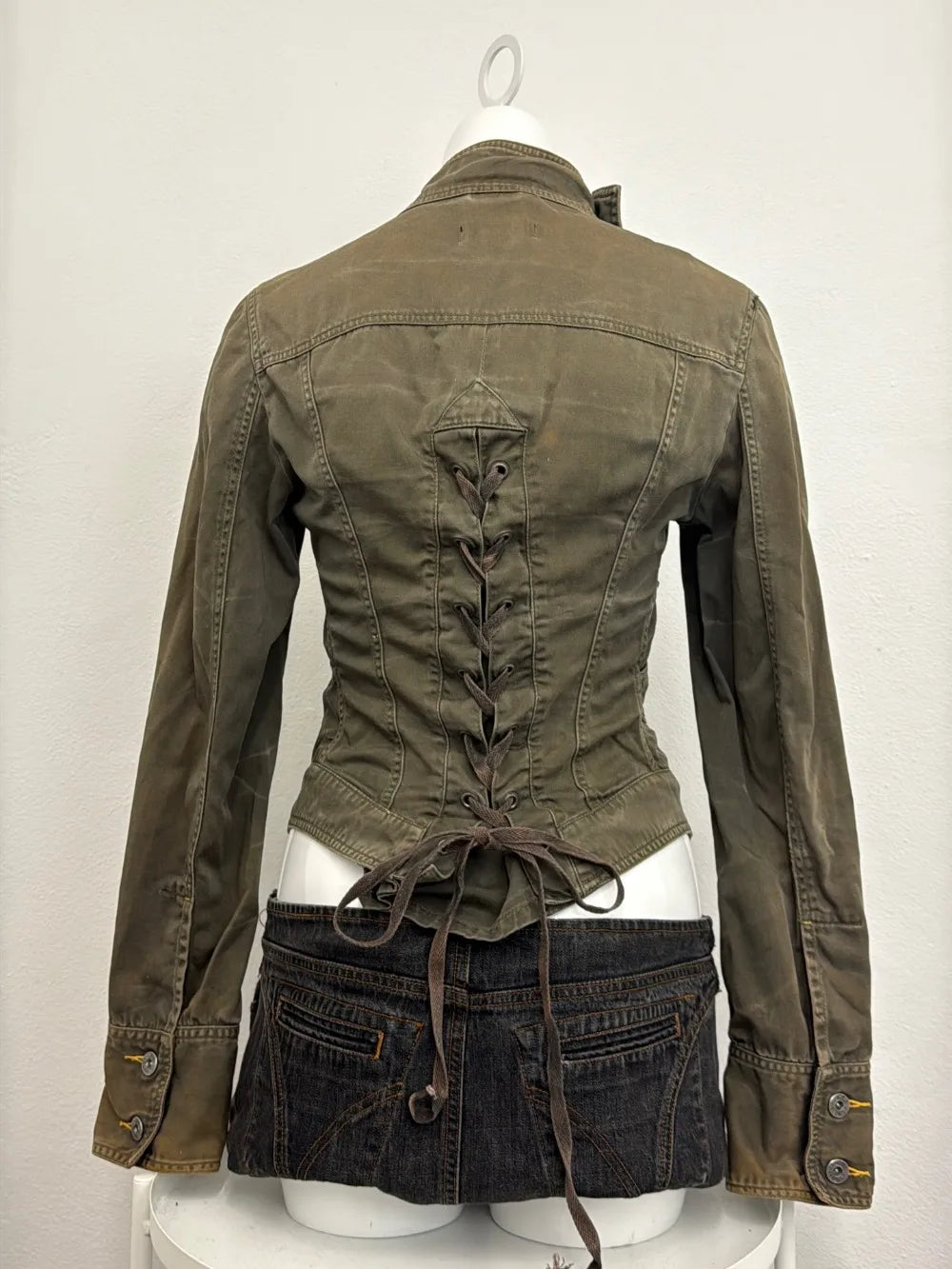 Lace-Up Corset Denim Jacket — Vintage Gothic Streetwear Y2K