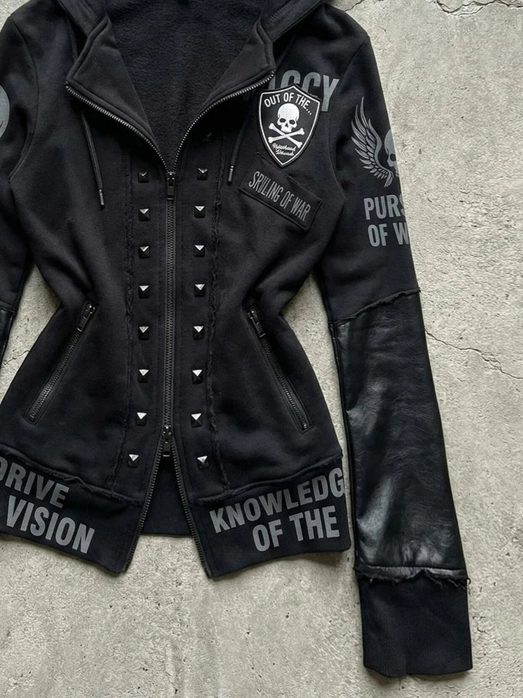 Gothic Skull Print Cropped Jacket — Y2K Streetwear