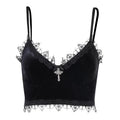 Y2K Velvet Lace Crop Top — Mall Goth Backless Tank