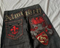Y2K Patchwork Letter Embroidered Wide-Leg Jeans — Gothic Streetwear