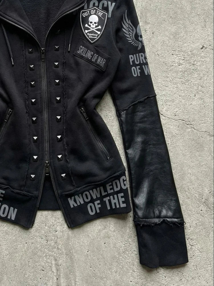Gothic Skull Print Cropped Jacket — Y2K Streetwear