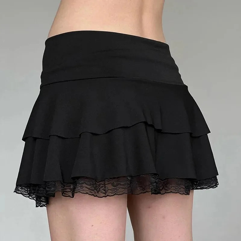 Lace Trim Bow Mini Skirt — Y2K Goth