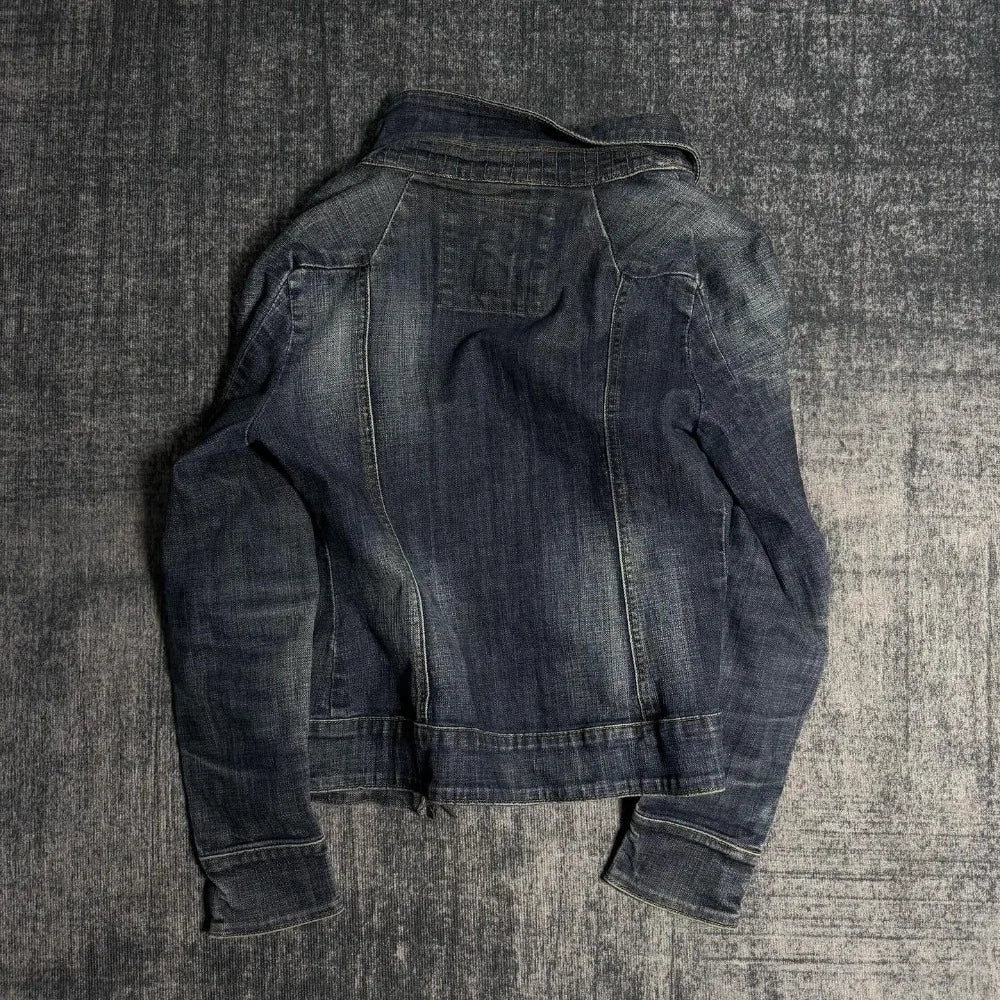 Y2K Retro Slim Denim Jacket — Gothic Punk Multi-Collar Zipper