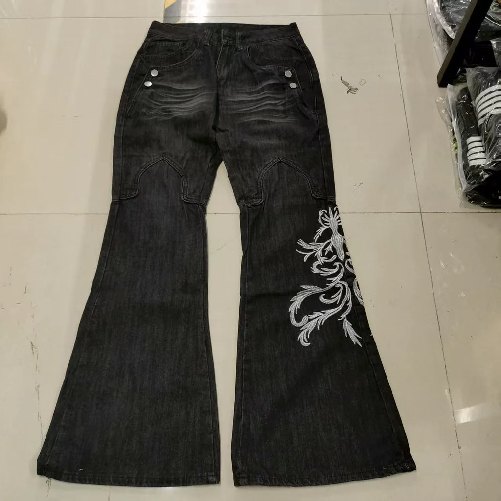 Y2K Micro Flare Wide Jeans — Harajuku Rock Punk High Waist