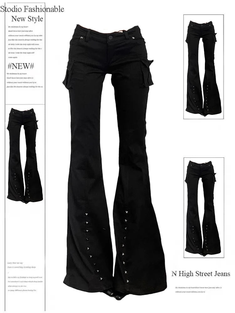 Dark Academia Flare Pants — Goblin Core Goth Low Rise Y2K