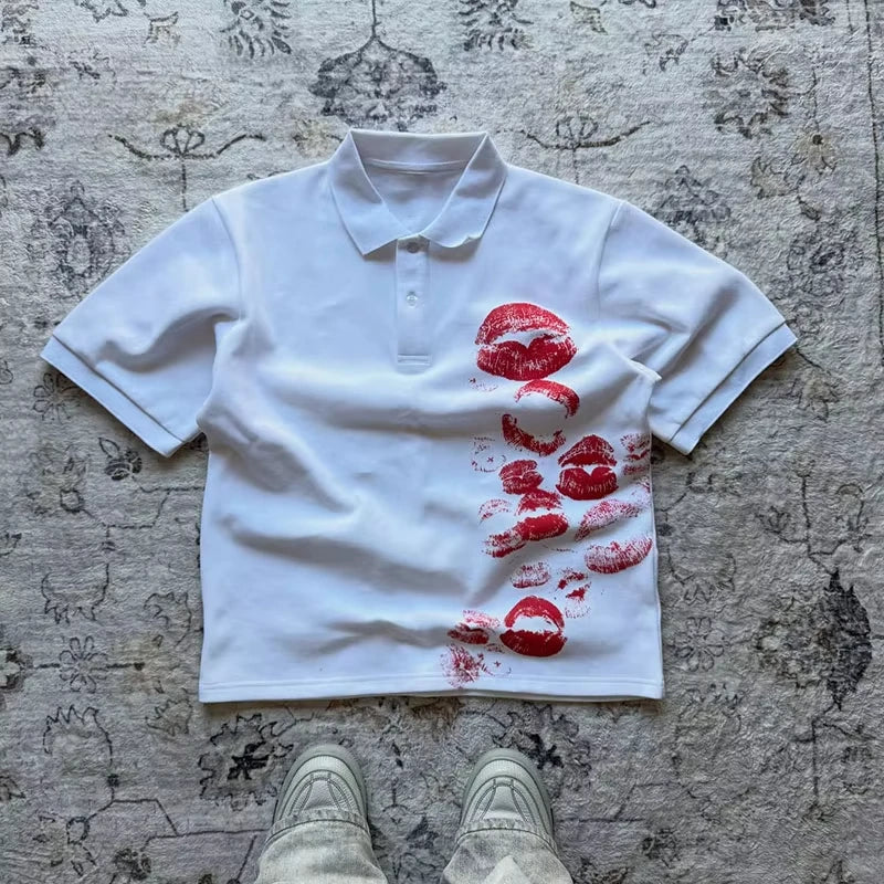Rock Goth Oversized Polo — Y2K Hip Hop Button-Down