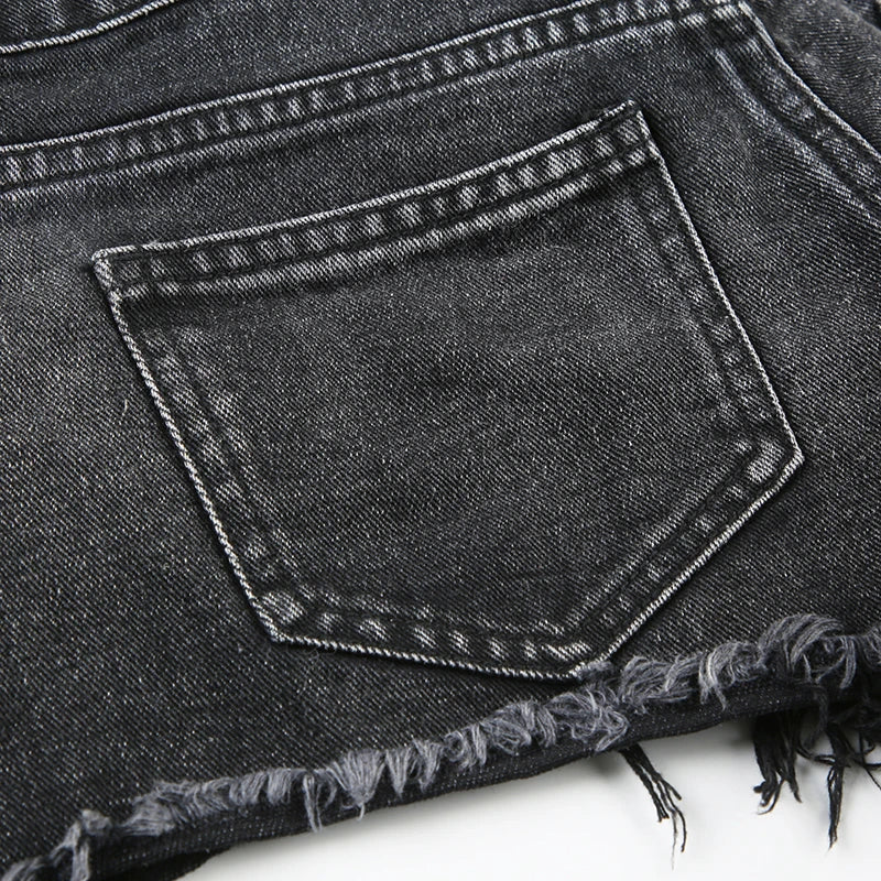 Rivet Lace-Up Denim Shorts — Punk Y2K