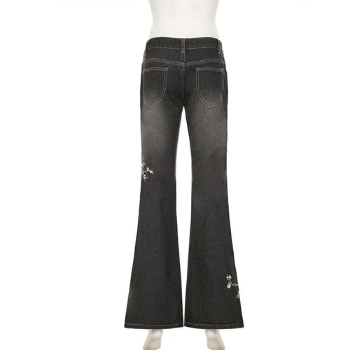 Floral Embroidery Flare Jeans — 2000s Low Rise