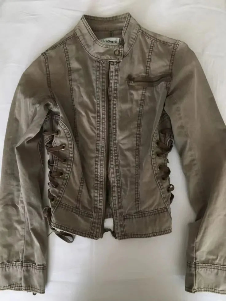 Lace-Up Corset Denim Jacket — Vintage Gothic Streetwear Y2K