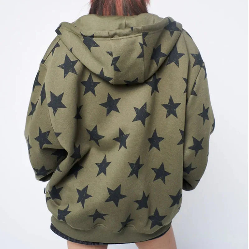 Y2K Vintage Star Zip-Up Oversized Hoodie — Harajuku Goth Sweatshirt