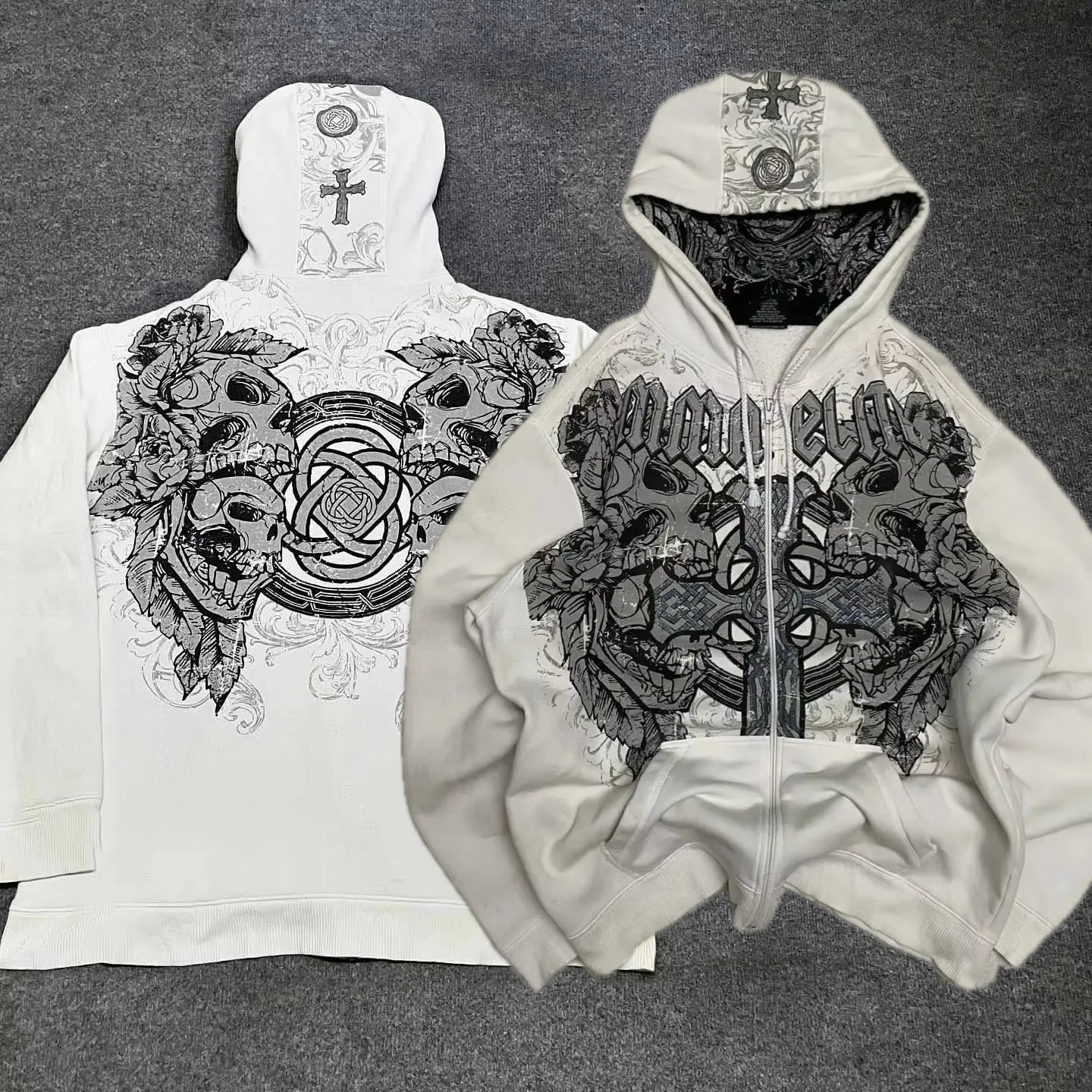 Skull Print Oversized Hoodie — Y2K Harajuku Hip Hop