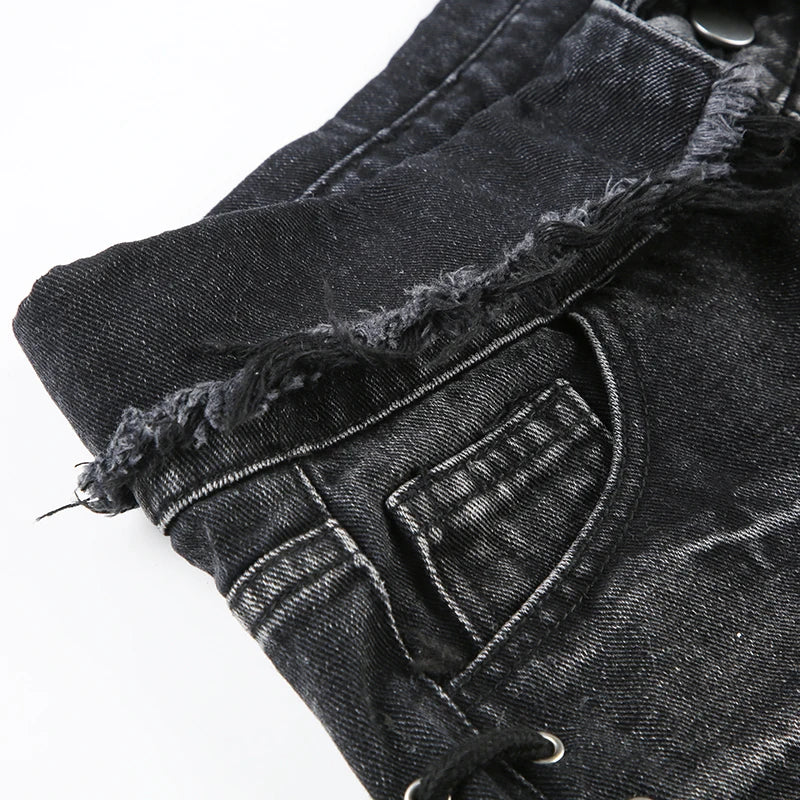 Rivet Lace-Up Denim Shorts — Punk Y2K