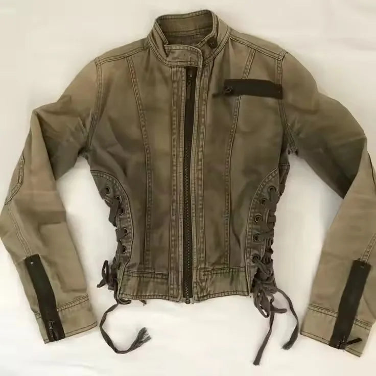 Lace-Up Corset Denim Jacket — Vintage Gothic Streetwear Y2K
