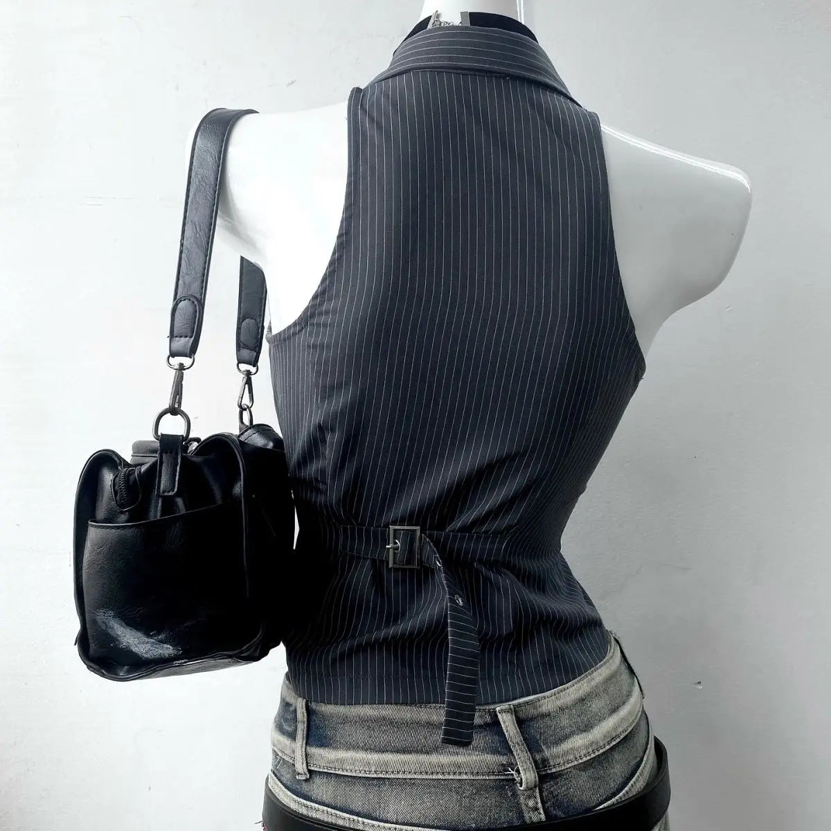90s Lace-Up Stripe Tee — Vintage Slim Goth Y2K Streetwear