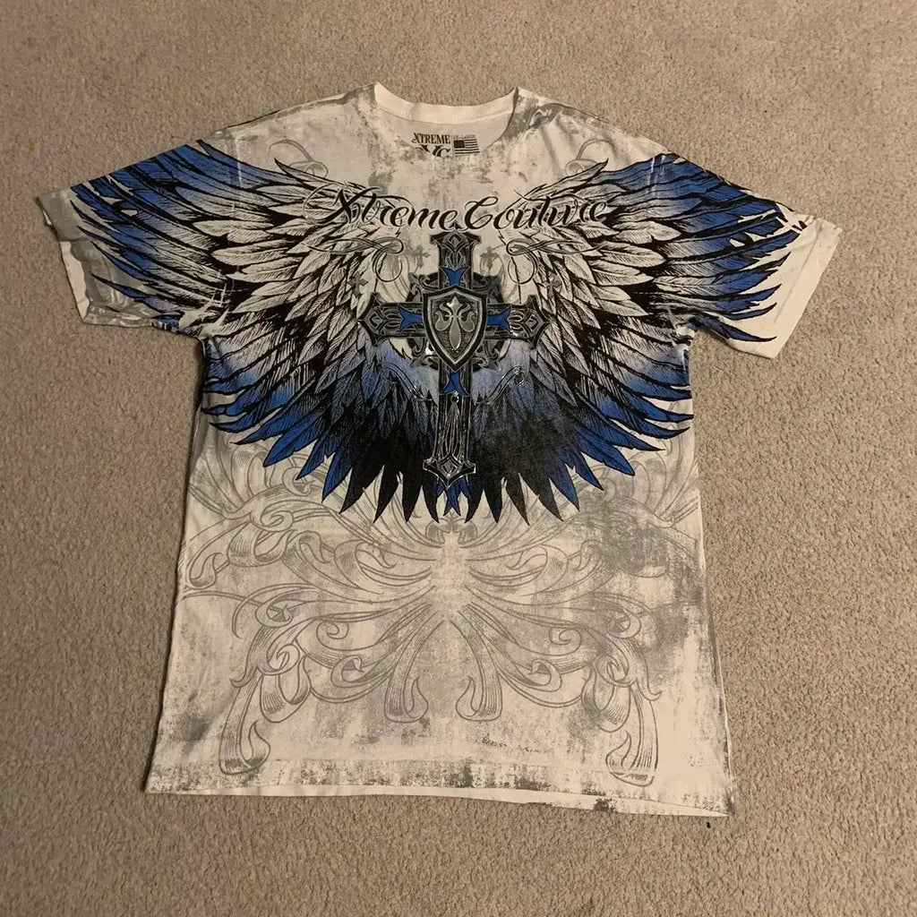 Harvester Skull Wings Cross Tee — Gothic Vintage Streetwear
