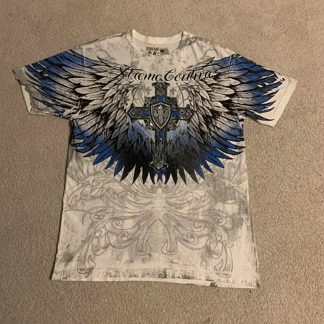 Harvester Skull Wings Cross Tee — Gothic Vintage Streetwear