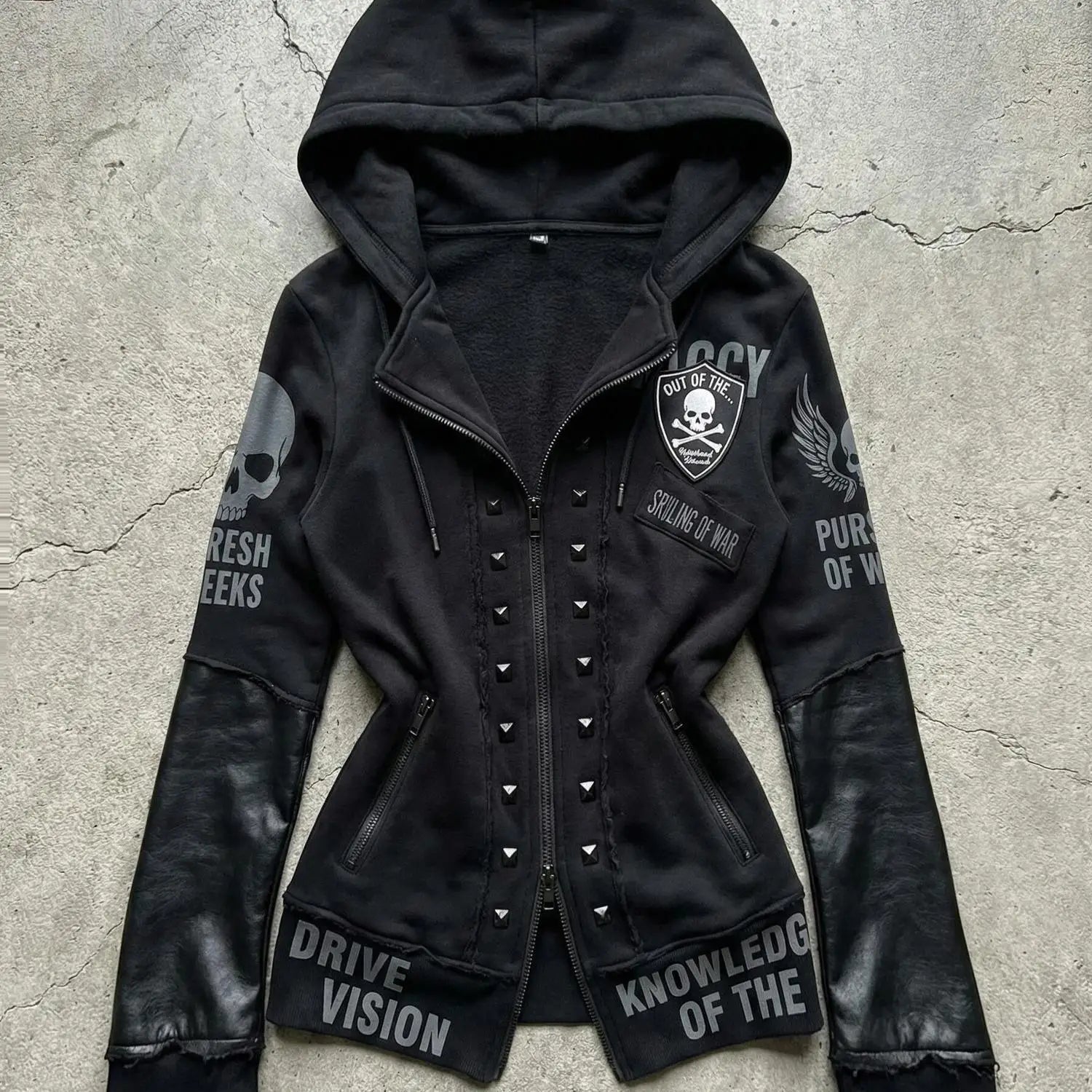 Gothic Skull Print Cropped Jacket — Y2K Streetwear