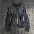 Y2K Retro Slim Denim Jacket — Gothic Punk Multi-Collar Zipper