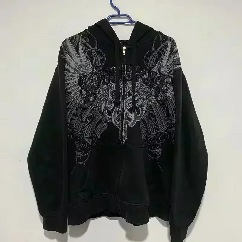 Skull Print Oversized Hoodie — Y2K Harajuku Hip Hop