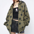 Y2K Vintage Star Zip-Up Oversized Hoodie — Harajuku Goth Sweatshirt