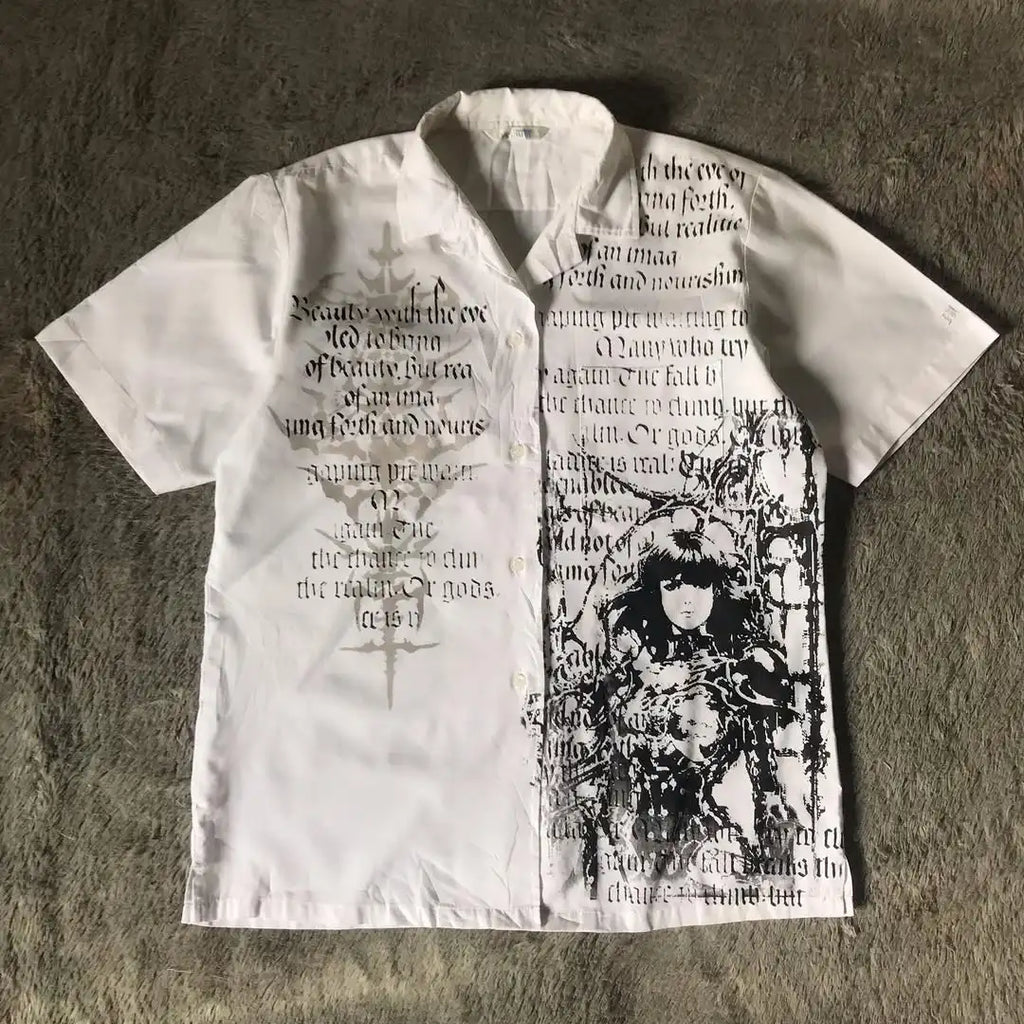 Y2K Skull Letter Print Shirt Tee — Gothic Harajuku Streetwear