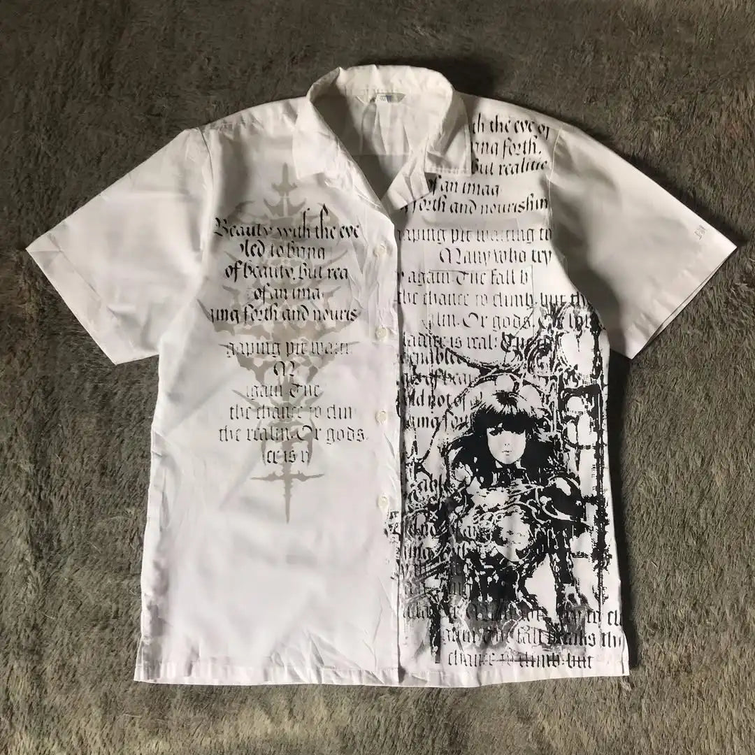 Y2K Skull Letter Print Shirt Tee — Gothic Harajuku Streetwear