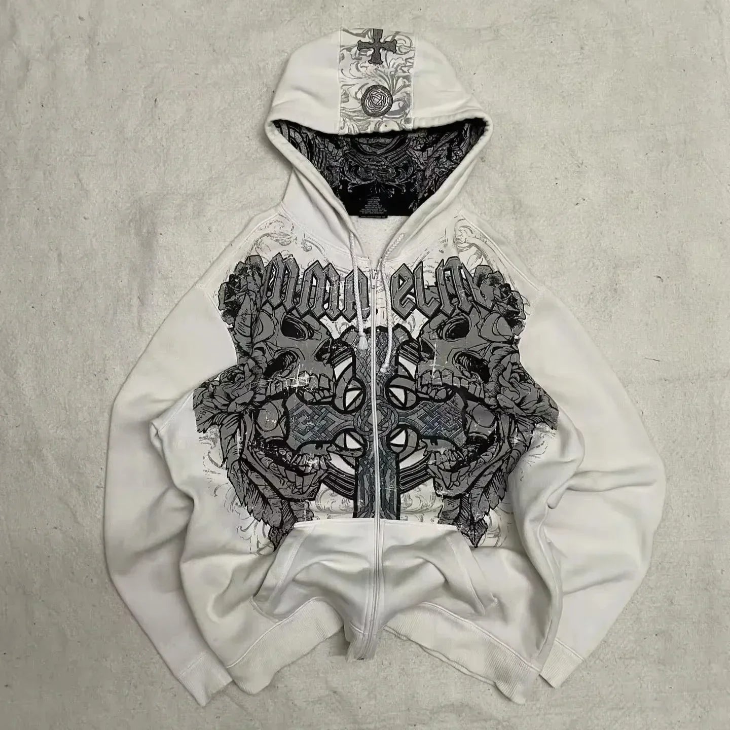 Skull Print Oversized Hoodie — Y2K Harajuku Hip Hop