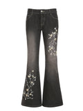 Floral Embroidery Flare Jeans — 2000s Low Rise
